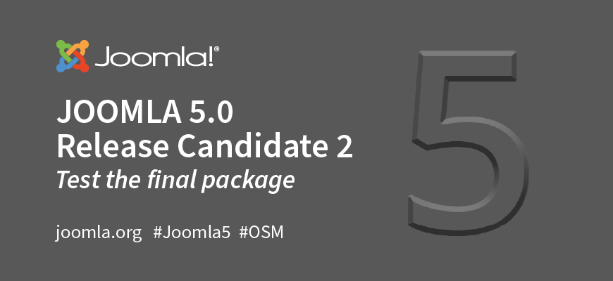 Grey marketing image for Joomla 5.0 RC 2